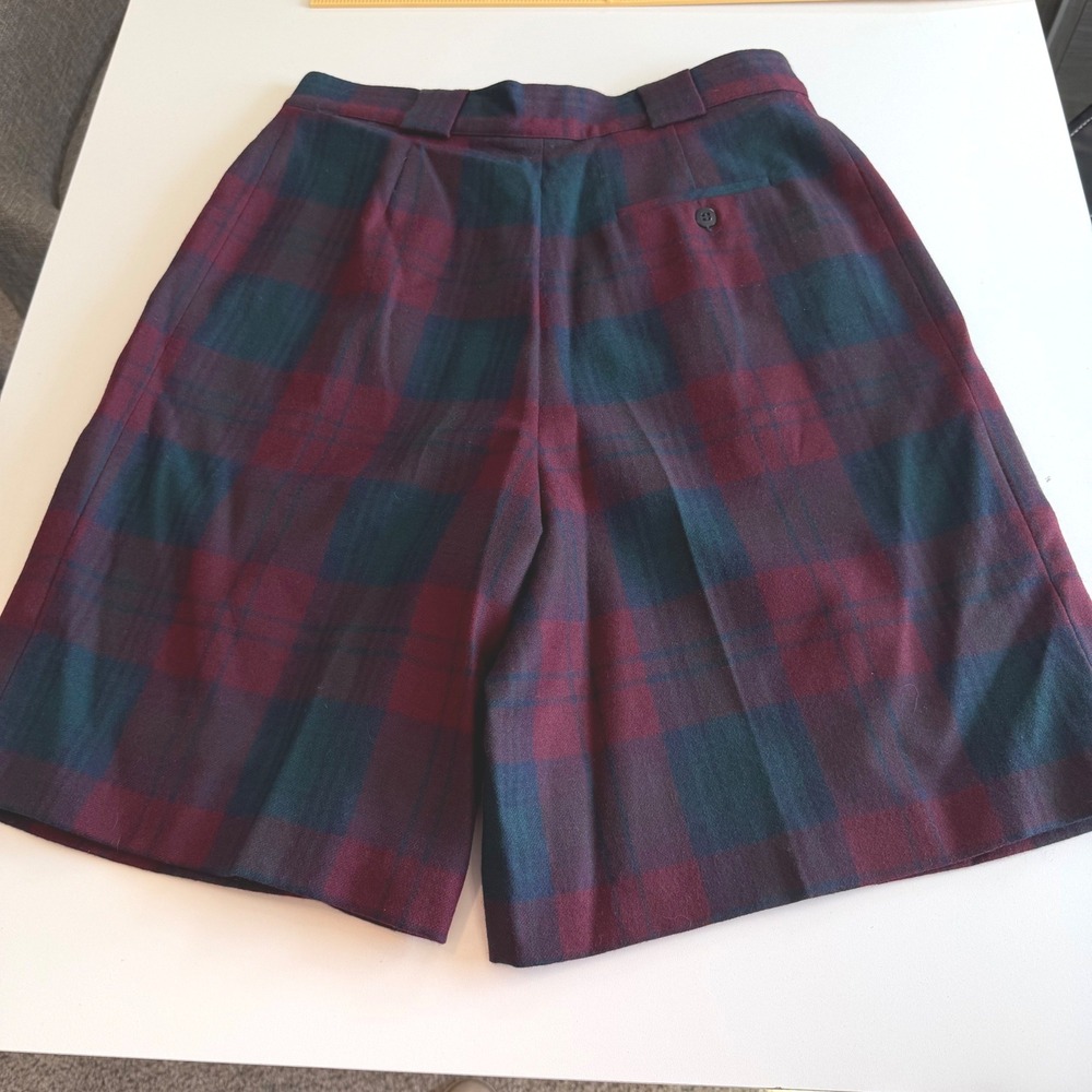 Giorgio Sant'Angelo Vintage Merino Wool Plaid Pleated Bermuda Shorts Burgundy 14